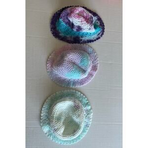 3 Wide Brim Kids Crochet Sun Handmade Beach Sunshade Fisherman Bucket Hats Warm